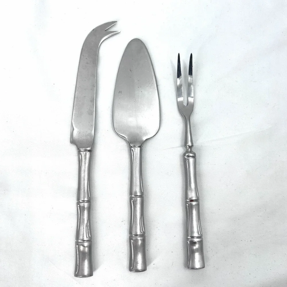 Vintage Supreme Cutlery 3-PC Stainless Cheese Serving Set Bamboo Handles Japan